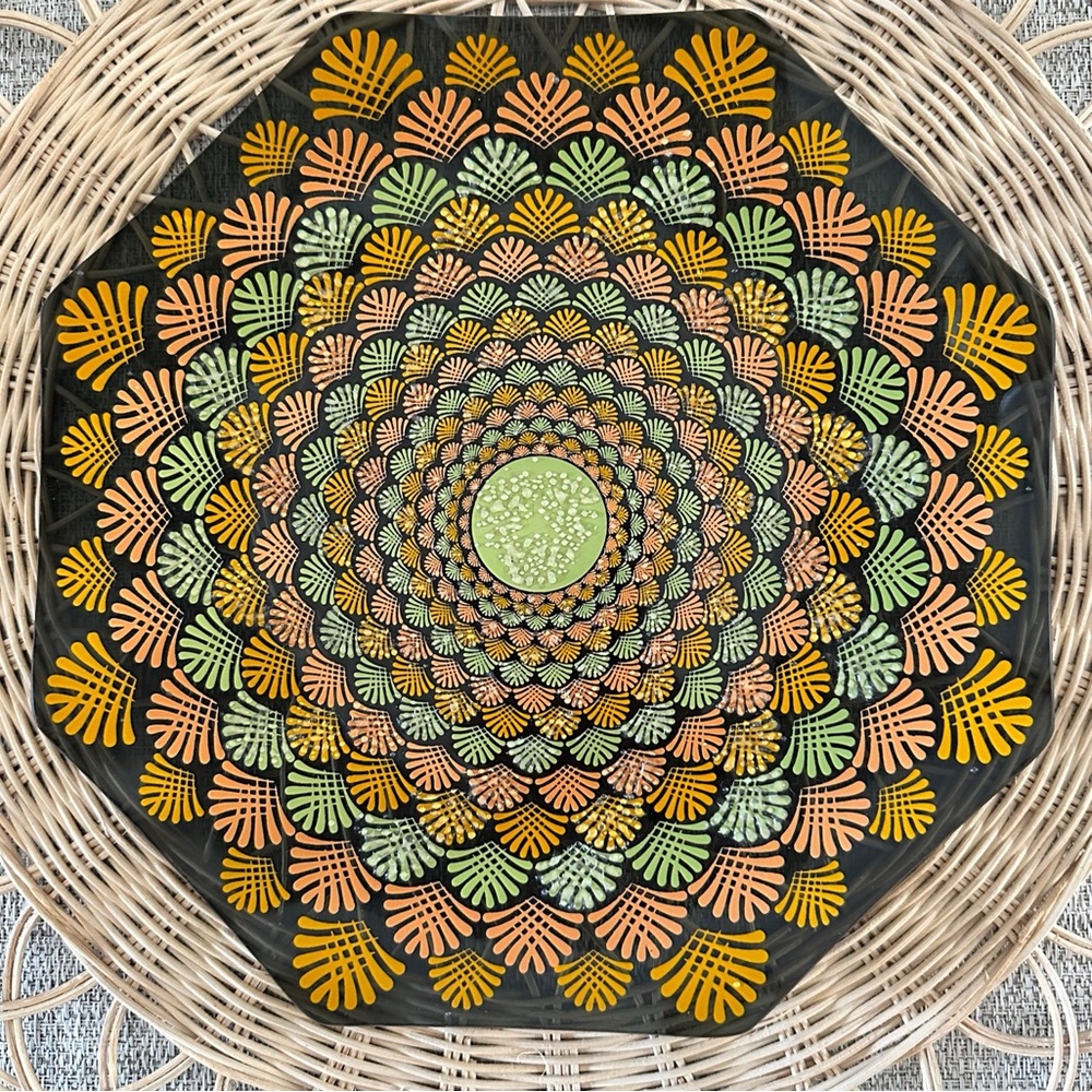 Houzeart Retro 70’s Smoked Glass Embossed Geometric Platter – Groovy Mid-Century
